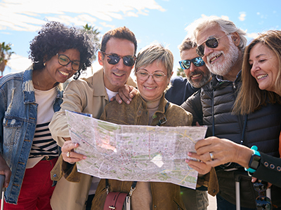 Tourist group with map